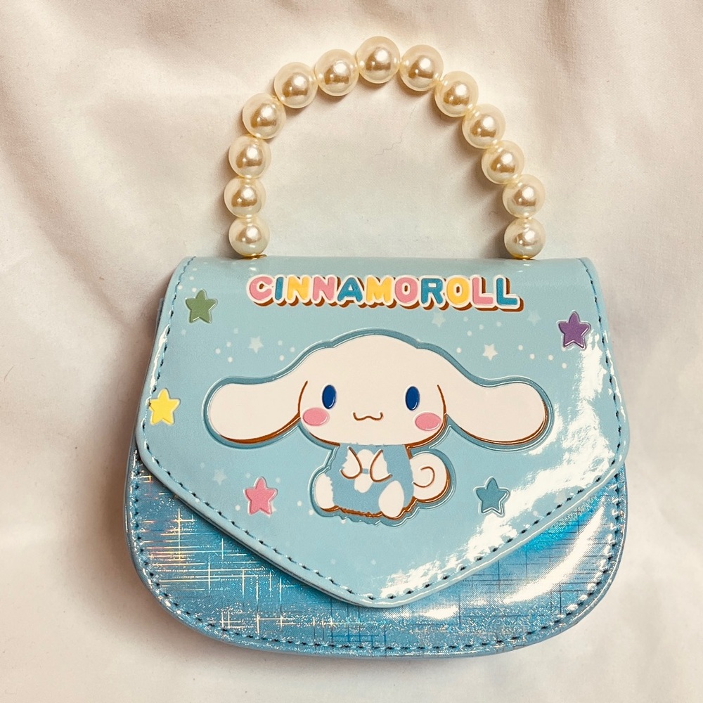Cinnamoroll Blue Handbag with Pearl Handle,NIB, crossbody strap incl.,